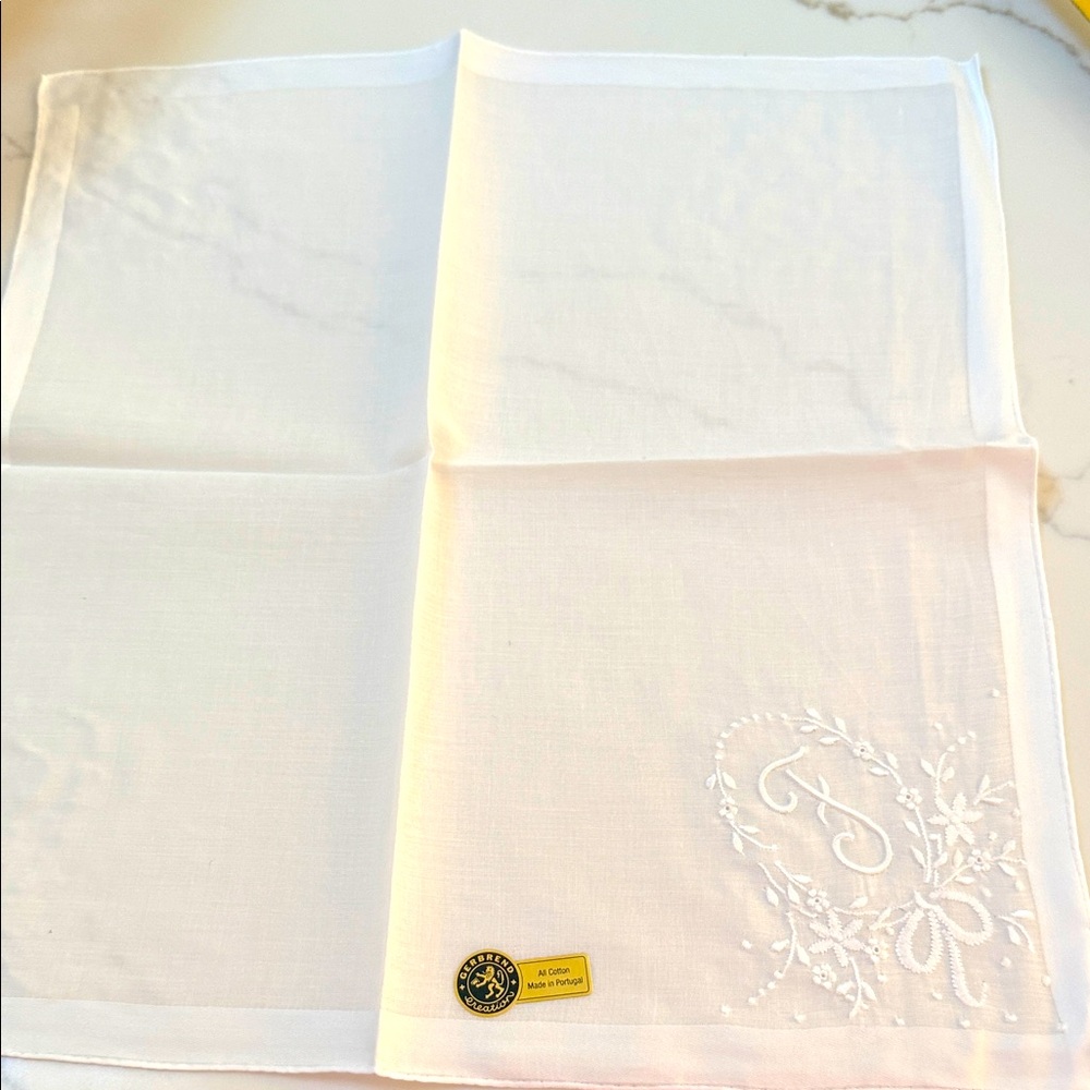Elegant White Embroidered Handkerchief
